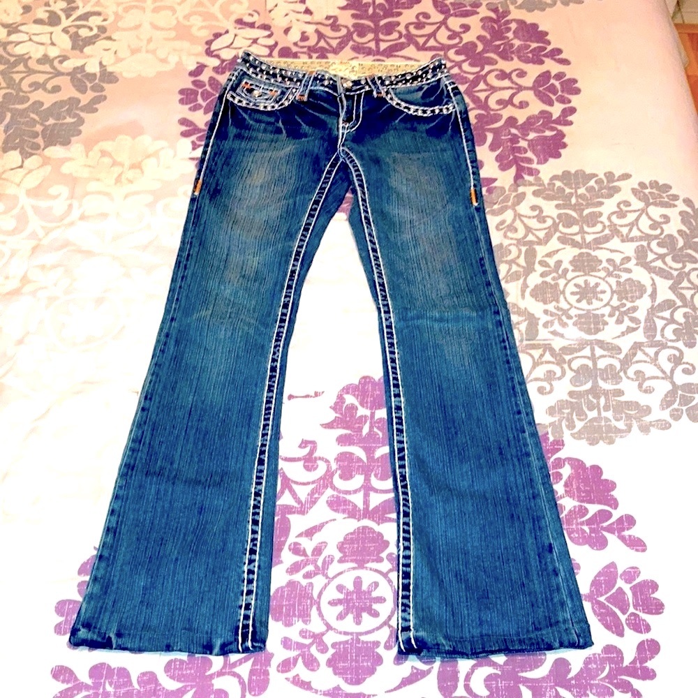 Designer Rhinestone Studded Bootcut Jeans - Picture 6 of 10